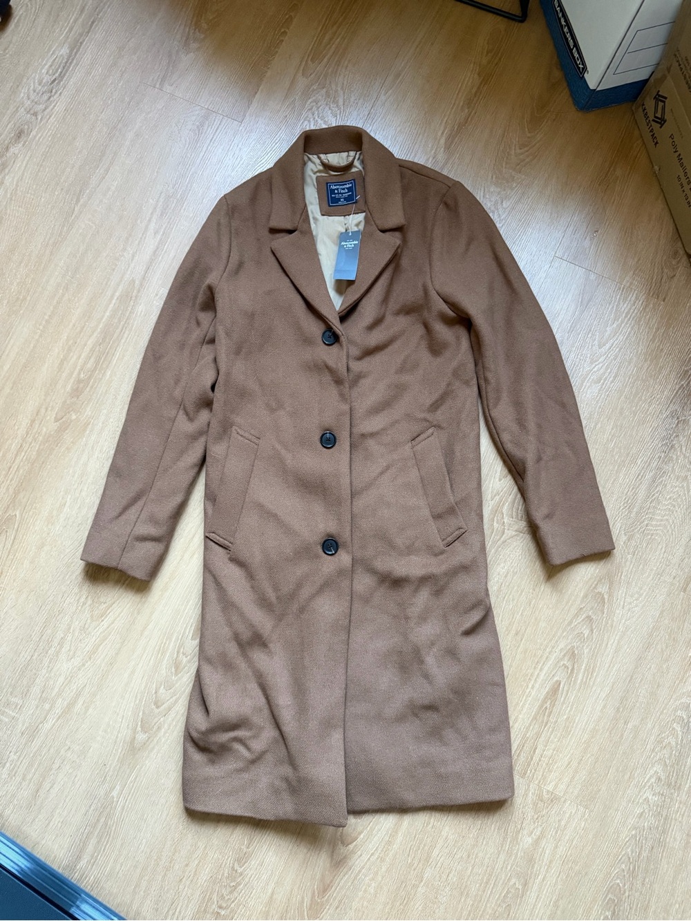 Abercrombie The A&F Dad Coat Camel Wool Blend Long Overcoat Quiet Luxury Size XS